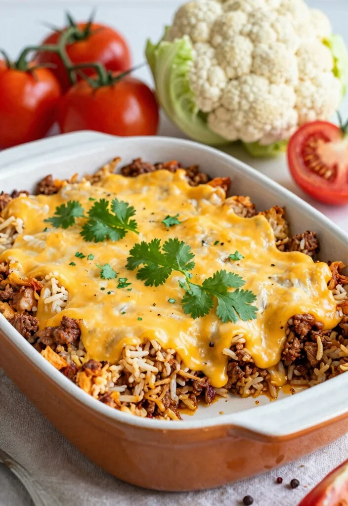 16 Gluten Free Dairy Free Casserole Recipes That Are Easy to Make - 7. Taco Casserole with Cauliflower Rice 1
