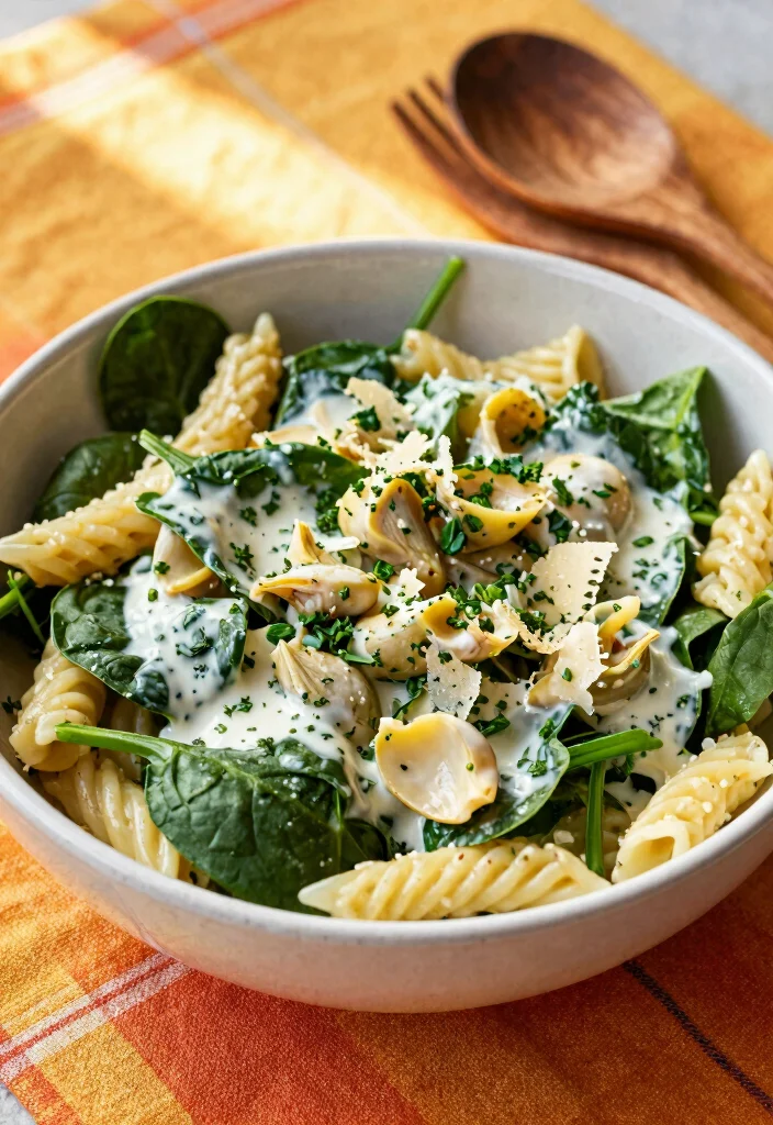 16 Gluten Free Pasta Salad Recipes Perfect for Potlucks - 7. Spinach and Artichoke Pasta Salad 1