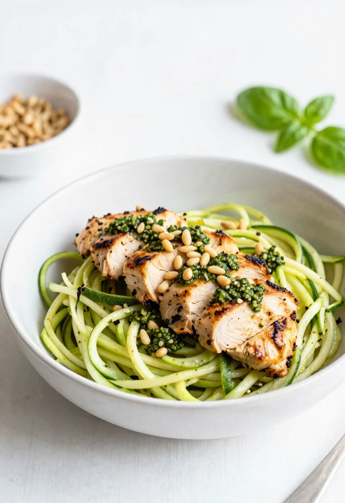 17 High Protein Gluten Free Meals for Muscle-Building - 6. Zucchini Noodles with Pesto Chicken 1