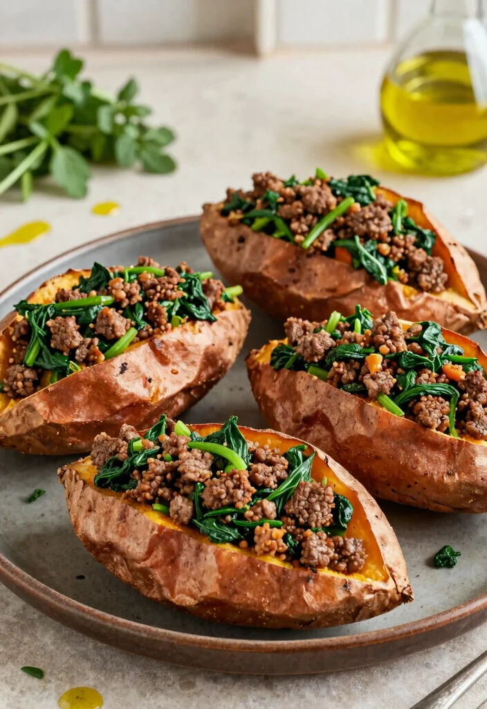 18 Gluten Free Dairy Free Ground Beef Recipes for Easy Dinners - 8. Beef and Spinach Stuffed Sweet Potatoes 1