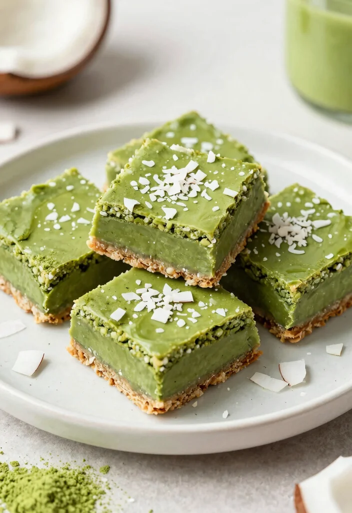 18 Gluten and Dairy Free Recipes for Desserts (Easy & Delicious) - 15. Matcha Coconut Energy Bars 1