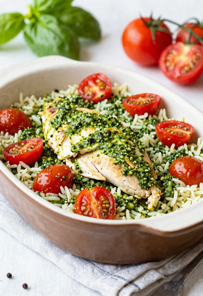 19 Gluten Free Casserole Recipes for Dinner You Can Make Ahead - 18. Pesto Chicken and Rice Casserole 1