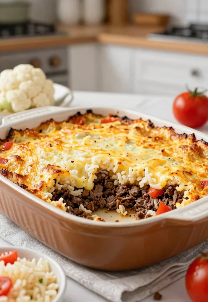 19 Gluten Free Casserole Recipes for Dinner You Can Make Ahead - 9. Cauliflower Rice and Beef Casserole 1