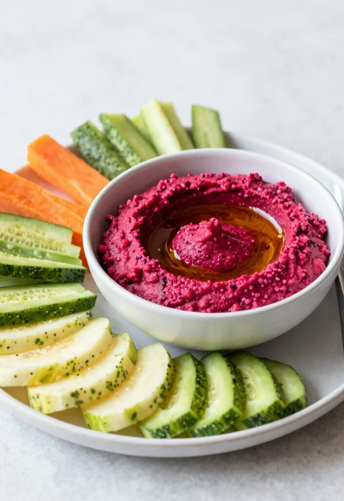 19 Gluten and Dairy Free Snack Recipes: Portable & Easy - 12. Beetroot Hummus with Crudités 1
