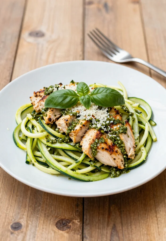 20 Healthy Gluten Free Recipes for Easy Weeknight Meals - 2. Zucchini Noodles with Pesto Chicken 1