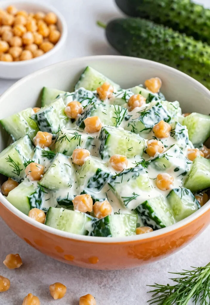 16 Creamy Dill Cucumber Salad Recipes for Summer Meals - 10. Creamy Dill Cucumber Salad with Chickpeas 1