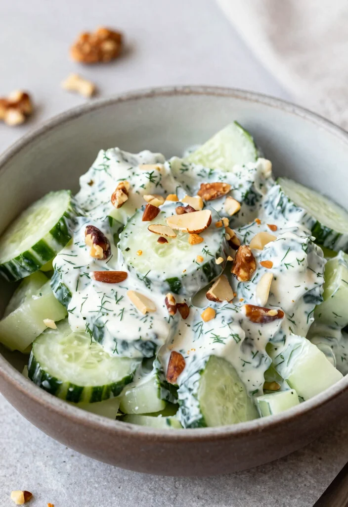 16 Creamy Dill Cucumber Salad Recipes for Summer Meals - 14. Creamy Dill Cucumber Salad with Nuts 1