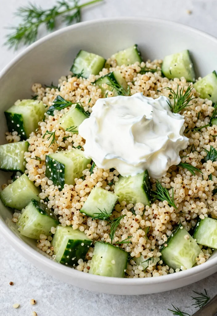 16 Creamy Dill Cucumber Salad Recipes for Summer Meals - 8. Creamy Dill Cucumber Salad with Quinoa 1