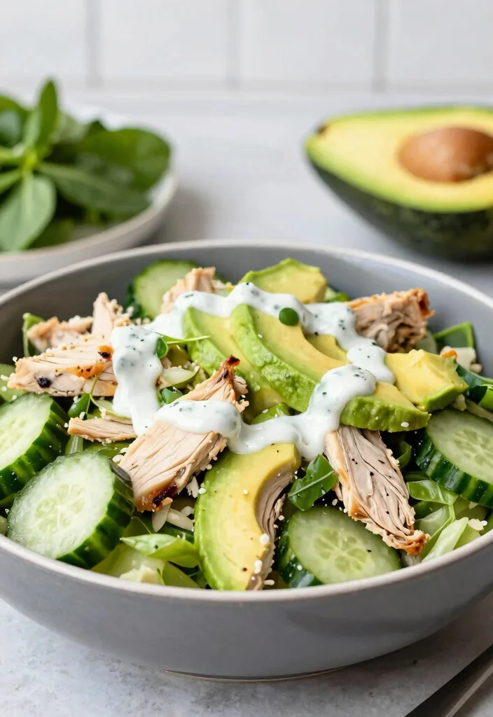 16 Keto Cucumber Salad Recipes Low-Carb and Refreshing - 9. Cucumber Salad with Chicken and Avocado 1