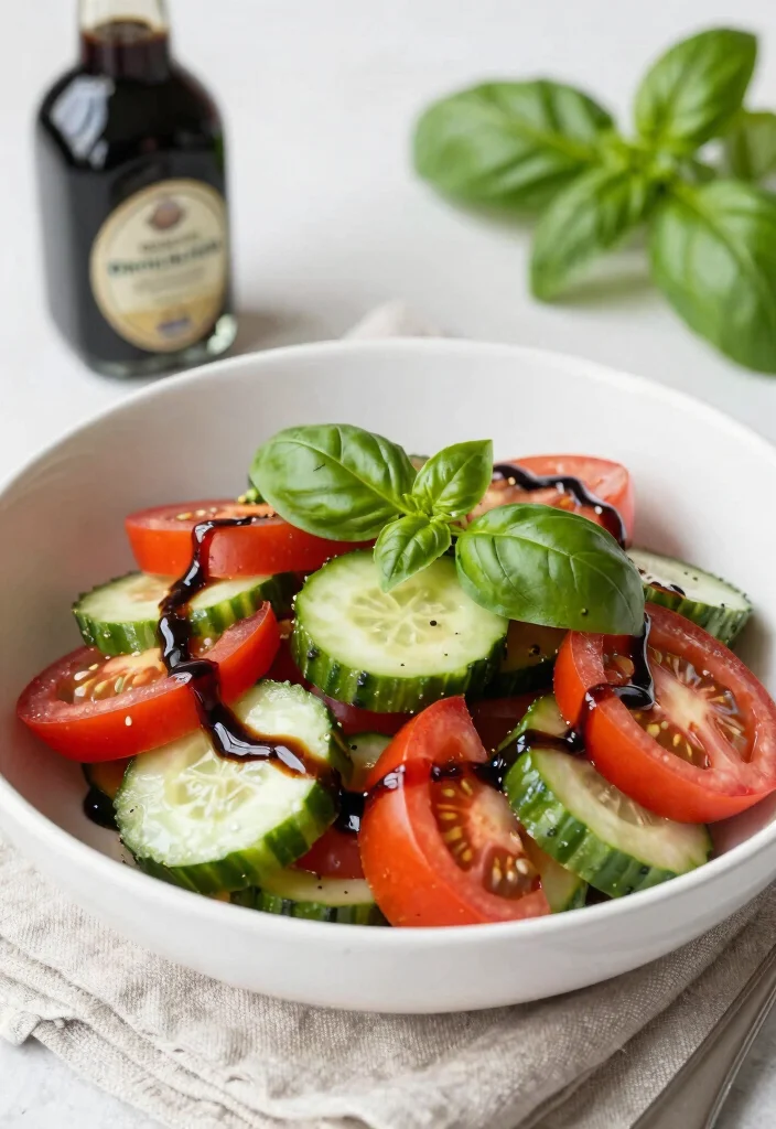 16 Mediterranean Cucumber Tomato Salad Recipes with Fresh Ingredients - 12. Cucumber Tomato Salad with Basil and Balsamic Glaze 1