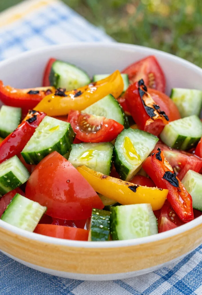 16 Mediterranean Cucumber Tomato Salad Recipes with Fresh Ingredients - 14. Cucumber Tomato Salad with Grilled Peppers 1