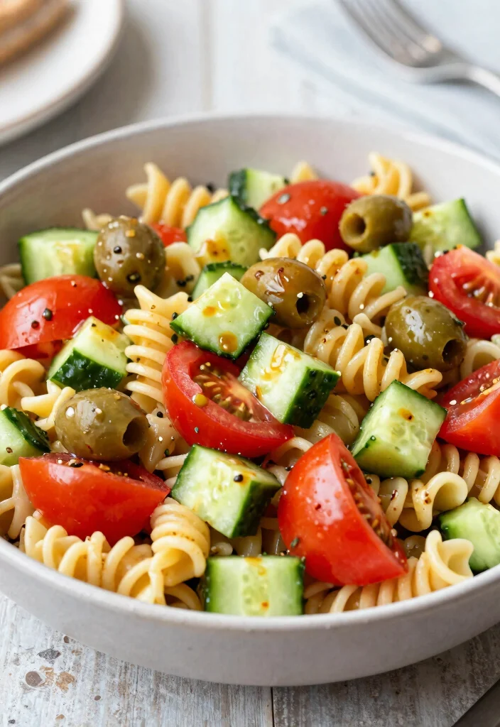 16 Mediterranean Cucumber Tomato Salad Recipes with Fresh Ingredients - 15. Mediterranean Pasta Cucumber Tomato Salad 1