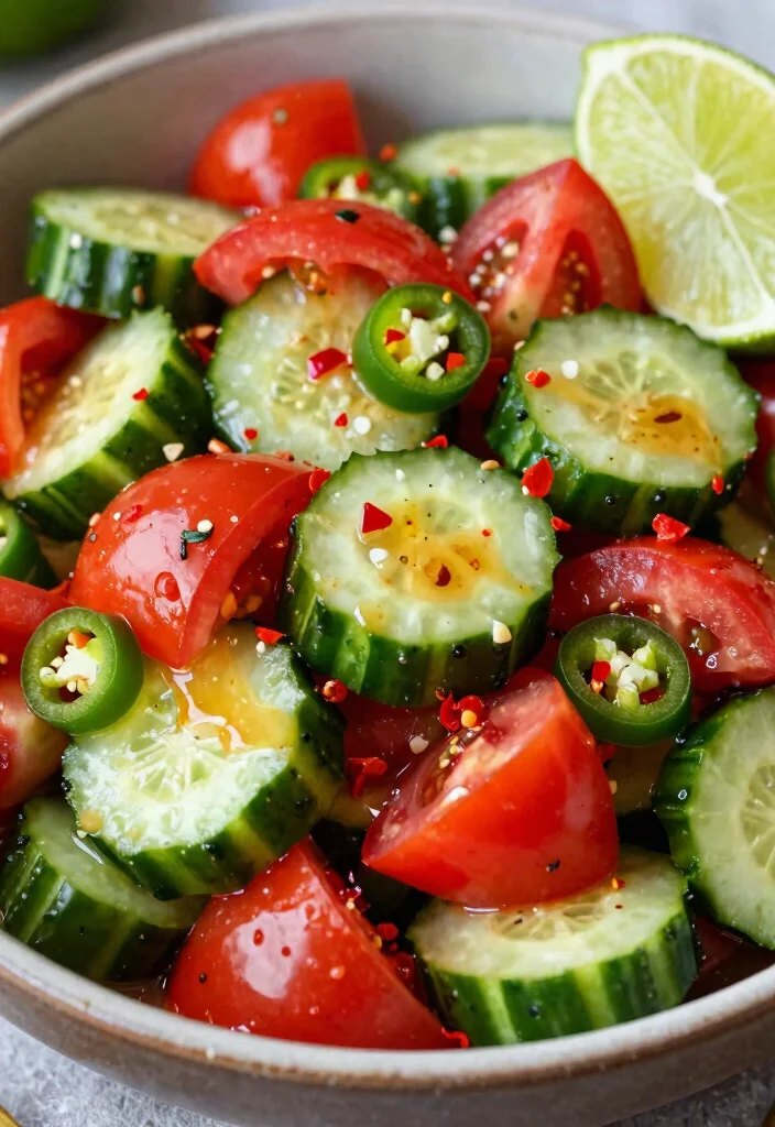 16 Mediterranean Cucumber Tomato Salad Recipes with Fresh Ingredients - 7. Spicy Cucumber Tomato Salad 1