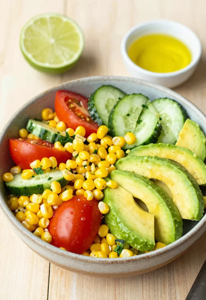 16 Mediterranean Cucumber Tomato Salad Recipes with Fresh Ingredients - 9. Cucumber Tomato Salad with Corn and Avocado 1