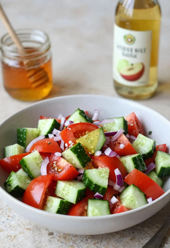 16 Refreshing Cucumber Tomato Salad Recipes with Vinegar and Fresh Herbs - 12. Cucumber Tomato Salad with Apple Cider Vinegar and Honey 1