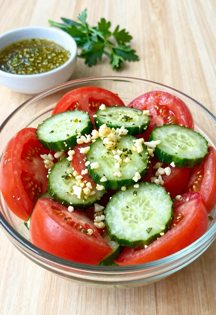 16 Refreshing Cucumber Tomato Salad Recipes with Vinegar and Fresh Herbs - 16. Cucumber Tomato Salad with Garlic and Herb Dressing 1