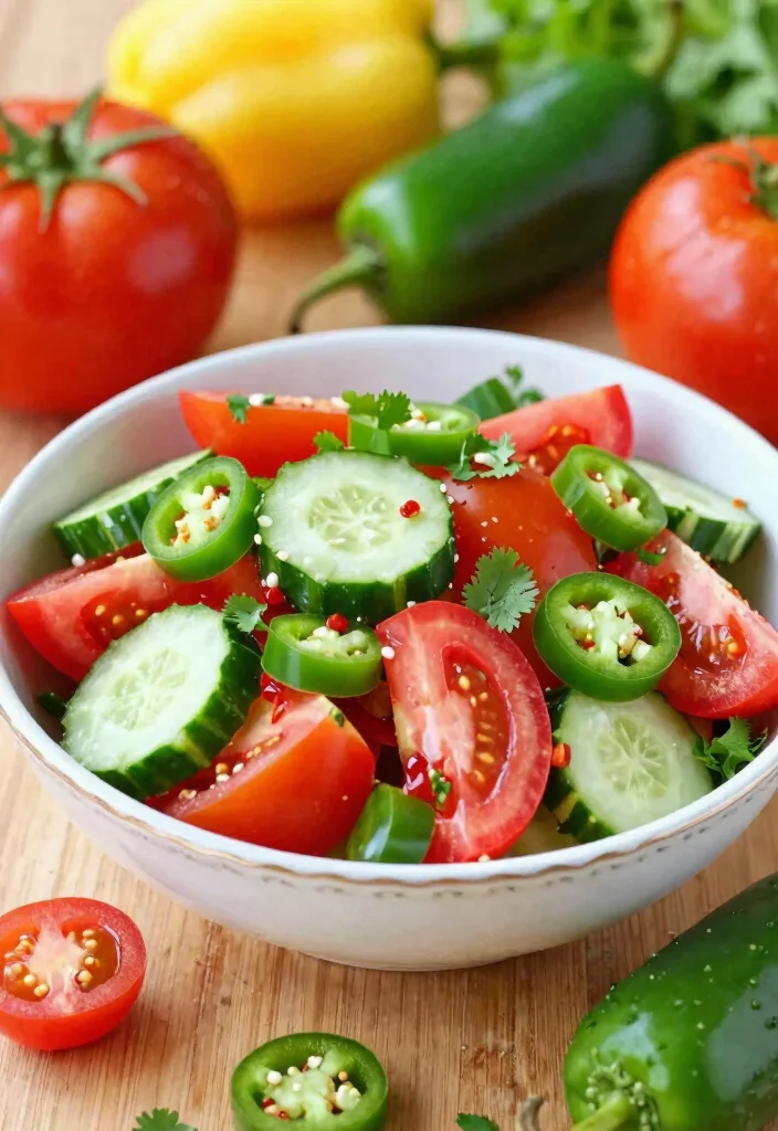 16 Refreshing Cucumber Tomato Salad Recipes with Vinegar and Fresh Herbs - 3. Spicy Cucumber Tomato Salad with Jalapeños 1