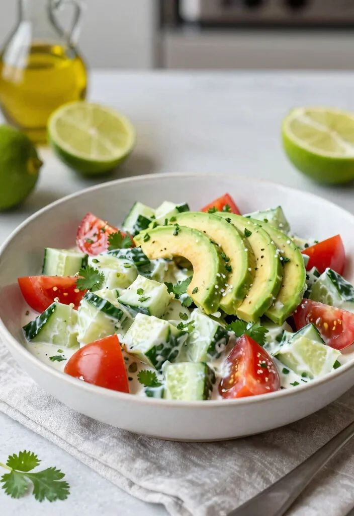 16 Refreshing Cucumber Tomato Salad Recipes with Vinegar and Fresh Herbs - 8. Cucumber Tomato Salad with Avocado and Lime 1
