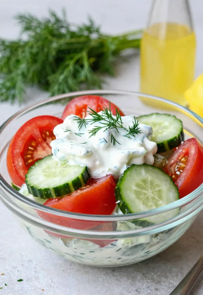 16 Refreshing Cucumber Tomato Salad Recipes with Vinegar and Fresh Herbs - 9. Cucumber Tomato Salad with Greek Yogurt Dressing 1