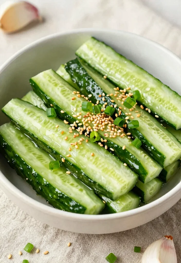 16 Smashed Cucumber Salad Recipes with Crunchy, Bold Taste - 3. Garlic and Sesame Smashed Cucumber Salad 1