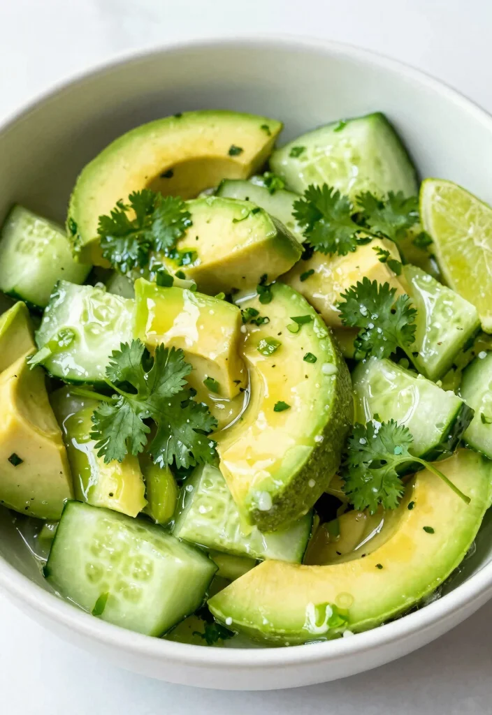 16 Smashed Cucumber Salad Recipes with Crunchy, Bold Taste - 8. Cucumber Salad with Avocado and Lime 1