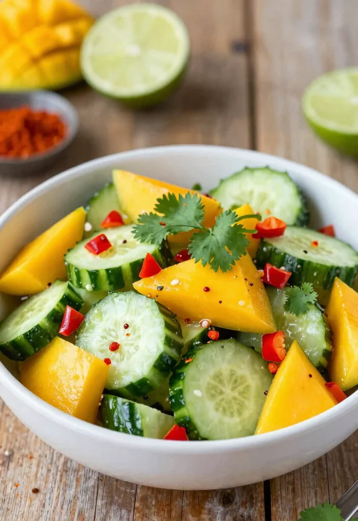 16 Spicy Asian Cucumber Salad Recipes with Bold Flavors - 7. Mango and Spicy Cucumber Salad 1