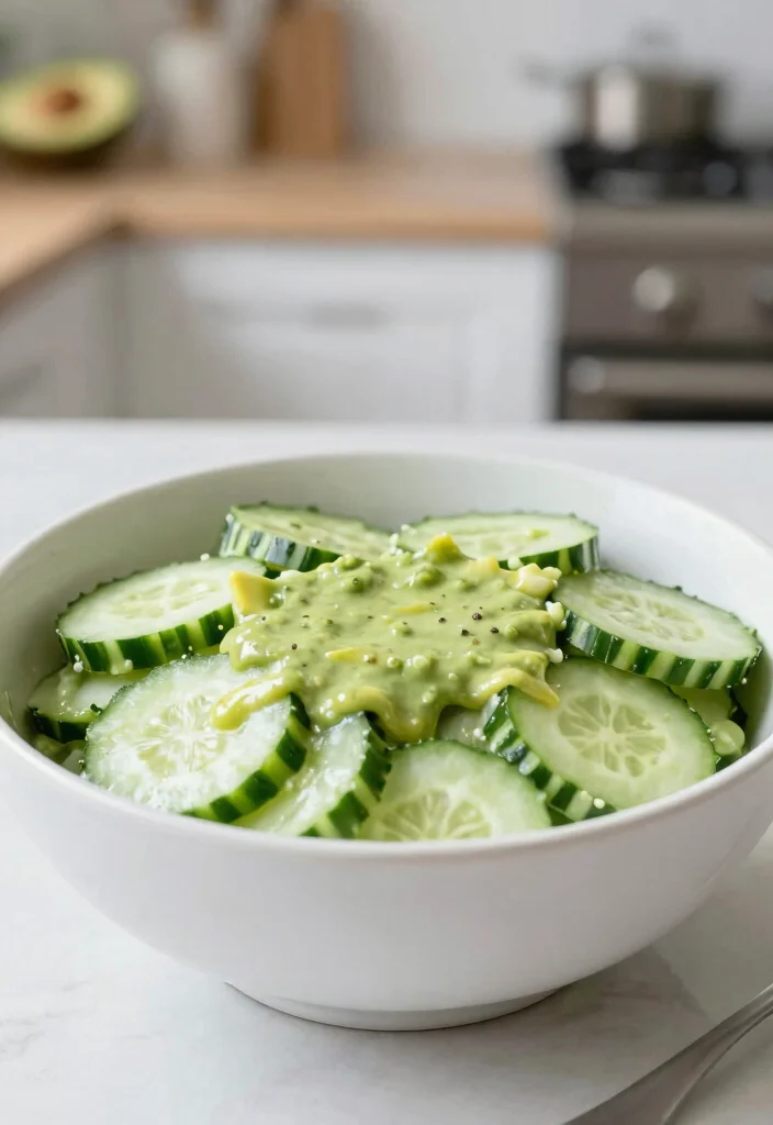 17 Creamy Cucumber Salad Recipes with Sour Cream and Herbs - 10. Cucumber Salad with Creamy Avocado Dressing 1