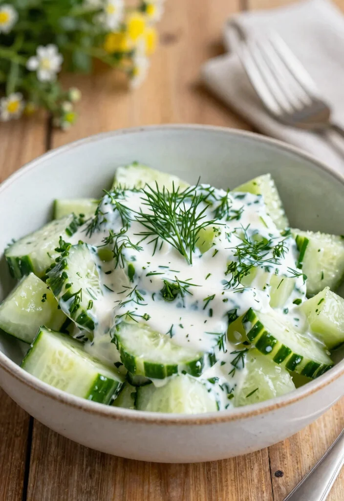 17 Creamy Cucumber Salad Recipes with Sour Cream and Herbs - 11. Cucumber Salad with Dill and Sour Cream 1