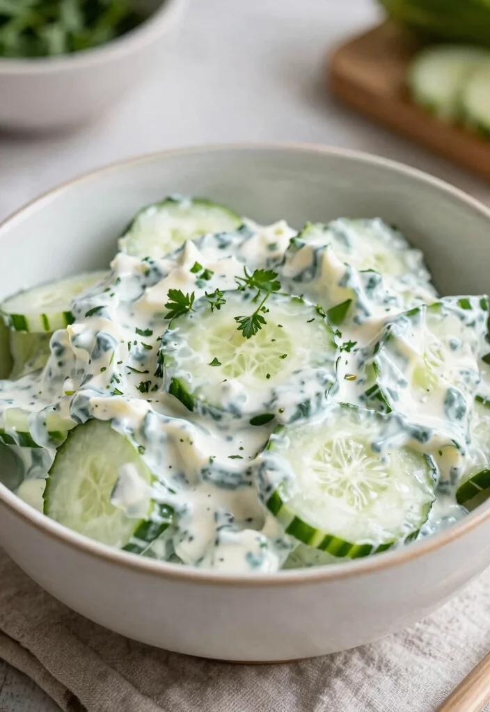 17 Creamy Cucumber Salad Recipes with Sour Cream and Herbs - 13. Cucumber Salad with Herbs and Cream Cheese Dressing 1