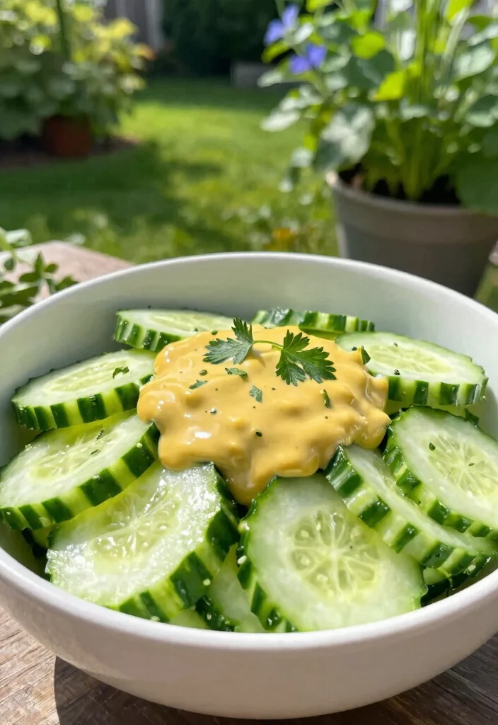17 Creamy Cucumber Salad Recipes with Sour Cream and Herbs - 14. Cucumber Salad with Mustard Dressing 1