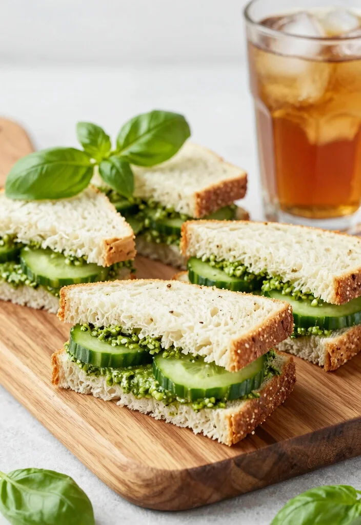 17 Healthy Cucumber Sandwich Recipes for Light Meals and Snacks - 4. Pesto and Cucumber Sandwiches 1