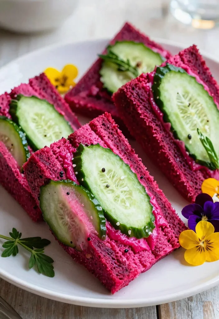 18 Cucumber Sandwiches for Tea Party That Look Elegant and Taste Fresh - 5. Beetroot and Cucumber Sandwiches 1