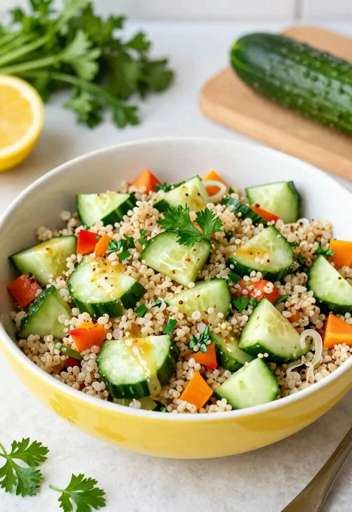 18 Delicious German Cucumber Salad Recipes (Traditional & Modern Styles) - 11. Cucumber and Quinoa Salad 1