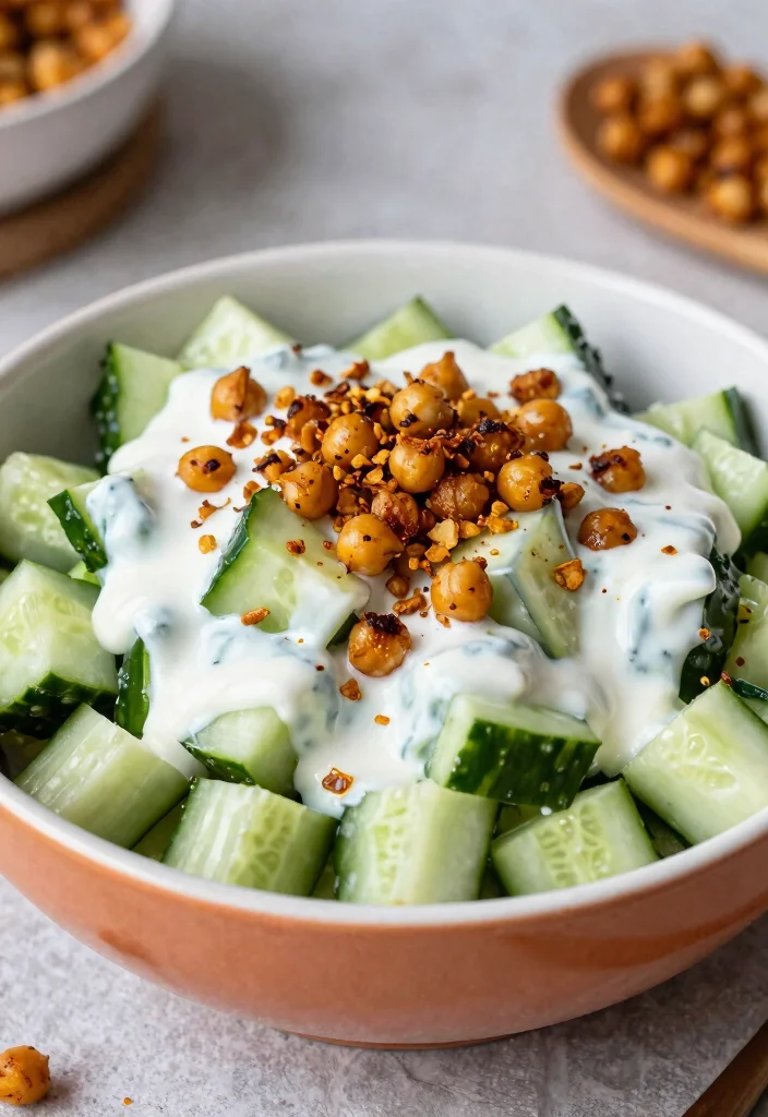 18 Delicious German Cucumber Salad Recipes (Traditional & Modern Styles) - 13. Cucumber Salad with Roasted Chickpeas 1