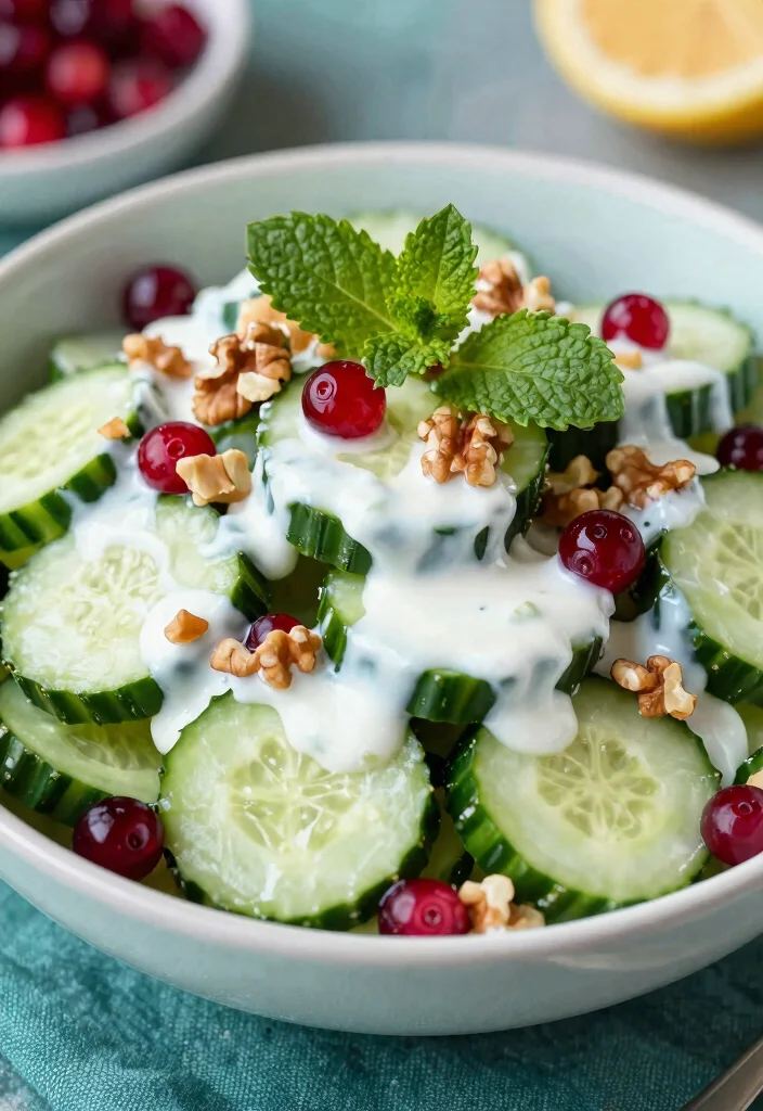 18 Delicious German Cucumber Salad Recipes (Traditional & Modern Styles) - 15. Cucumber Salad with Cranberries and Walnuts 1