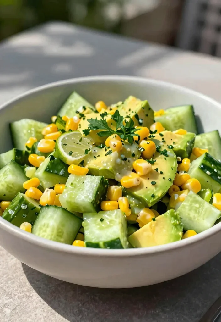 18 Low Calorie Cucumber Salad Recipes for Healthy Eating - 14. Cucumber Salad with Corn and Avocado 1