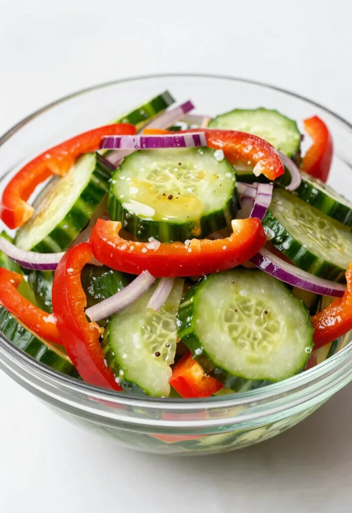 18 Low Calorie Cucumber Salad Recipes for Healthy Eating - 16. Crunchy Cucumber Salad with Peppers 1