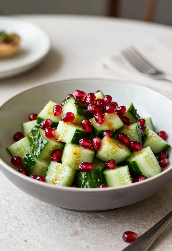 18 Low Calorie Cucumber Salad Recipes for Healthy Eating - 17. Cucumber Salad with Pomegranate Seeds 1