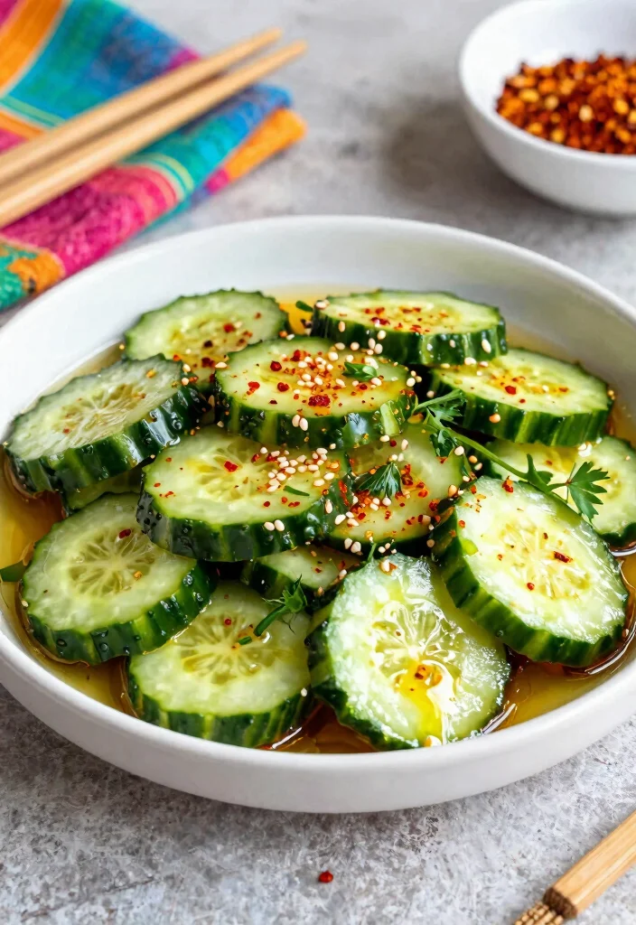 18 Low Calorie Cucumber Salad Recipes for Healthy Eating - 3. Spicy Cucumber Salad with Chili Flakes 1