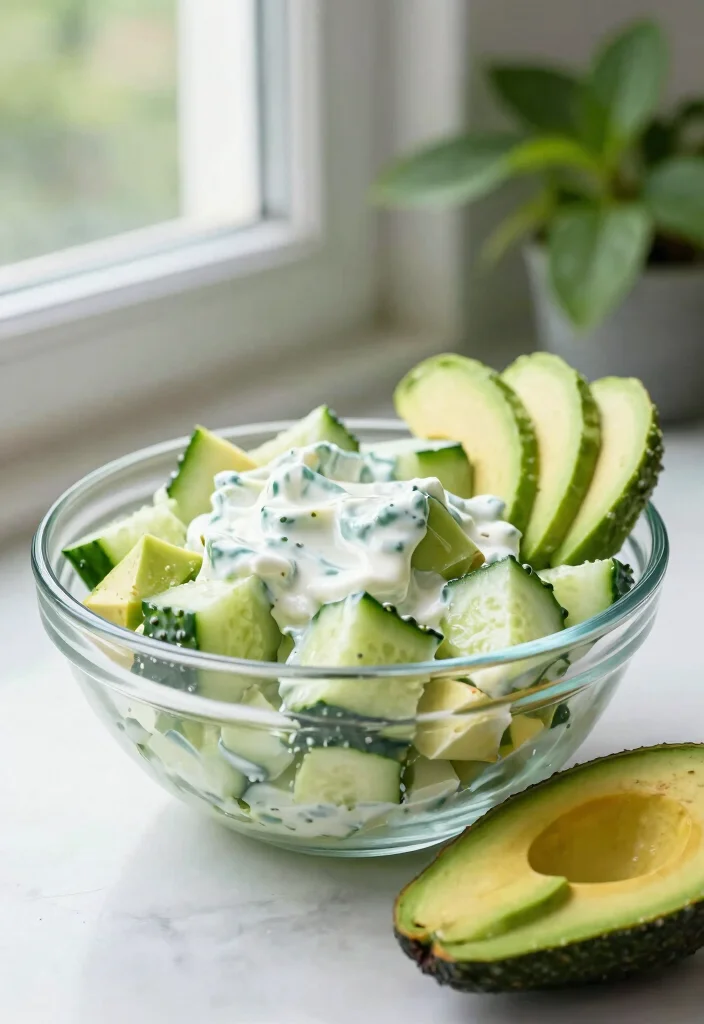 18 Sour Cream Cucumber Salad Recipes: Creamy and Refreshing - 5. Avocado and Sour Cream Cucumber Salad 1