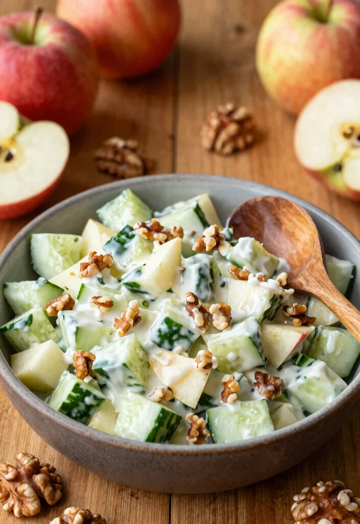 20 Creamy Cucumber Salad Recipes with Mayo or Sour Cream - 16. Cucumber Salad with Apples and Walnuts 1