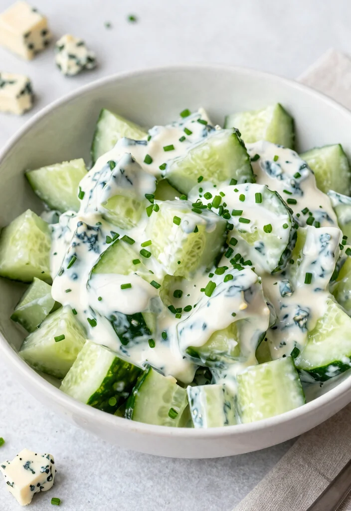 20 Creamy Cucumber Salad Recipes with Mayo or Sour Cream - 17. Cucumber Salad with Creamy Blue Cheese Dressing 1