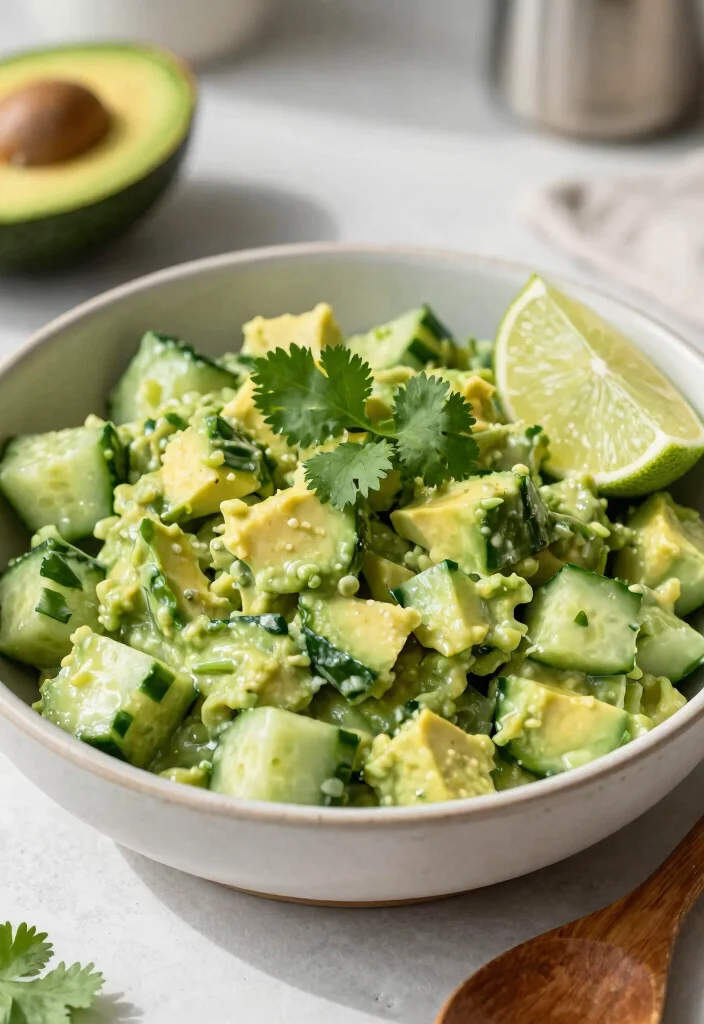 20 Creamy Cucumber Salad Recipes with Mayo or Sour Cream - 4. Creamy Avocado Cucumber Salad 1
