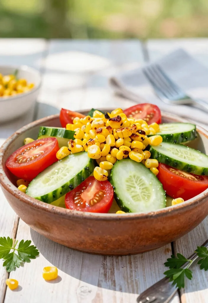 20 Cucumber and Tomato Salad Recipes for Every Season - 13. Cucumber and Tomato Salad with Roasted Corn 1