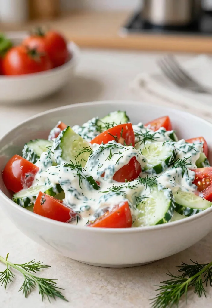20 Cucumber and Tomato Salad Recipes for Every Season - 5. Creamy Cucumber and Tomato Salad 1