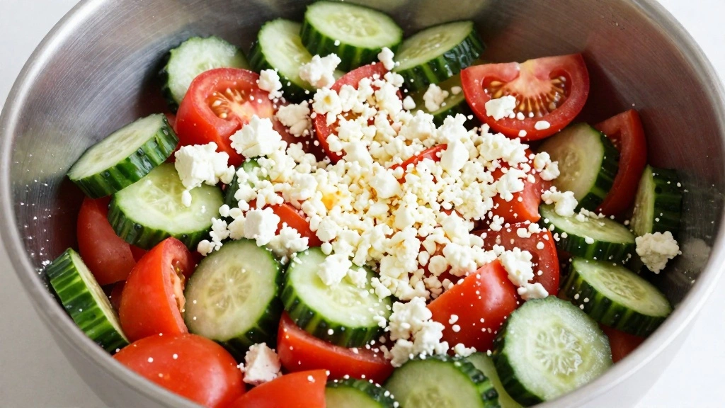 Cucumber Feta Tomato Salad (Fresh Mediterranean Recipe) - Step 5: Combine Ingredients 1