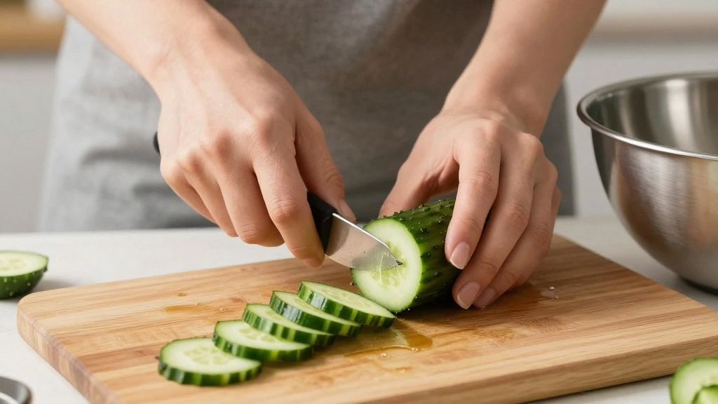 Cucumber Tomato Avocado Salad with Fresh Herbs - Step 2: Dice the Cucumber 1