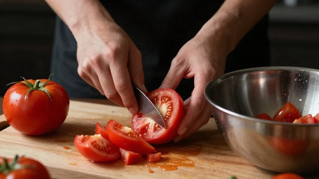 Cucumber Tomato Avocado Salad with Fresh Herbs - Step 3: Dice the Tomatoes 1