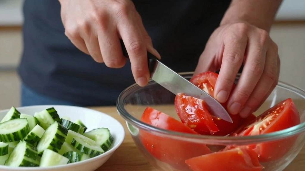 Cucumber Tomato Feta Salad with Lemon Olive Oil Dressing - Step 3: Dice the Tomatoes 1