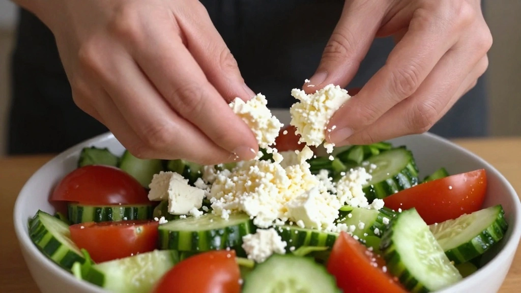Cucumber Tomato Feta Salad with Lemon Olive Oil Dressing - Step 4: Crumble the Feta Cheese 1